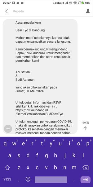 Example of sharing invitations via SMS